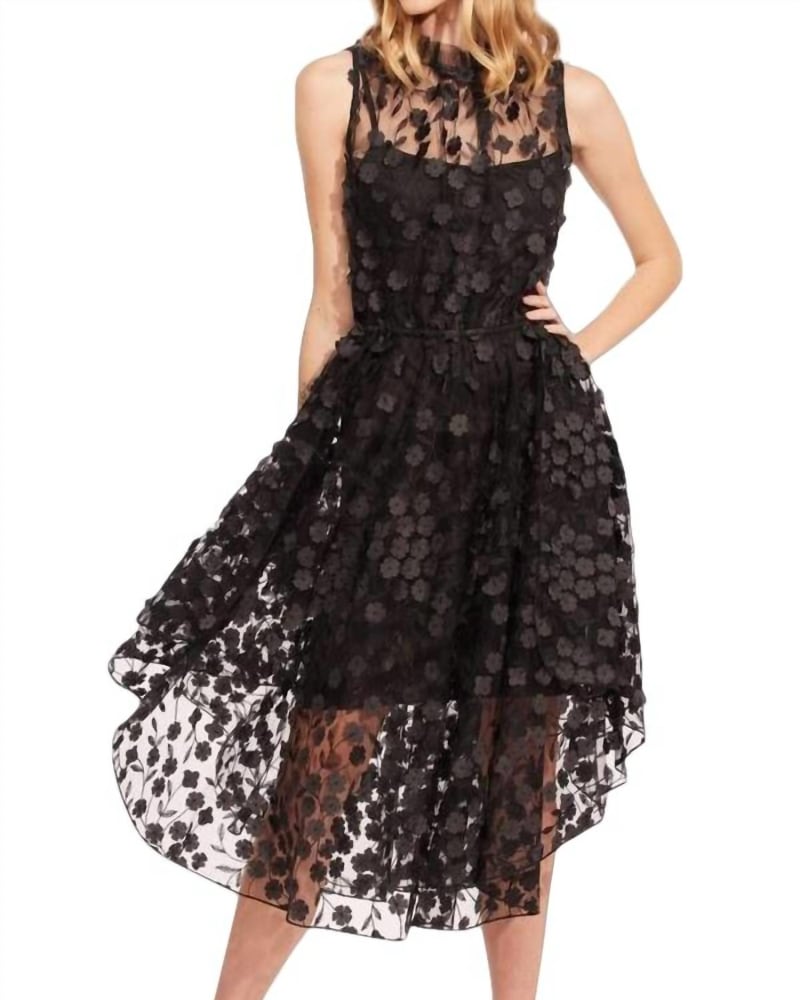 Front of a model wearing a size 10 Shentel Dress In Pitch Petal in Pitch Petal by EVA FRANCO. | dia_product_style_image_id:344778